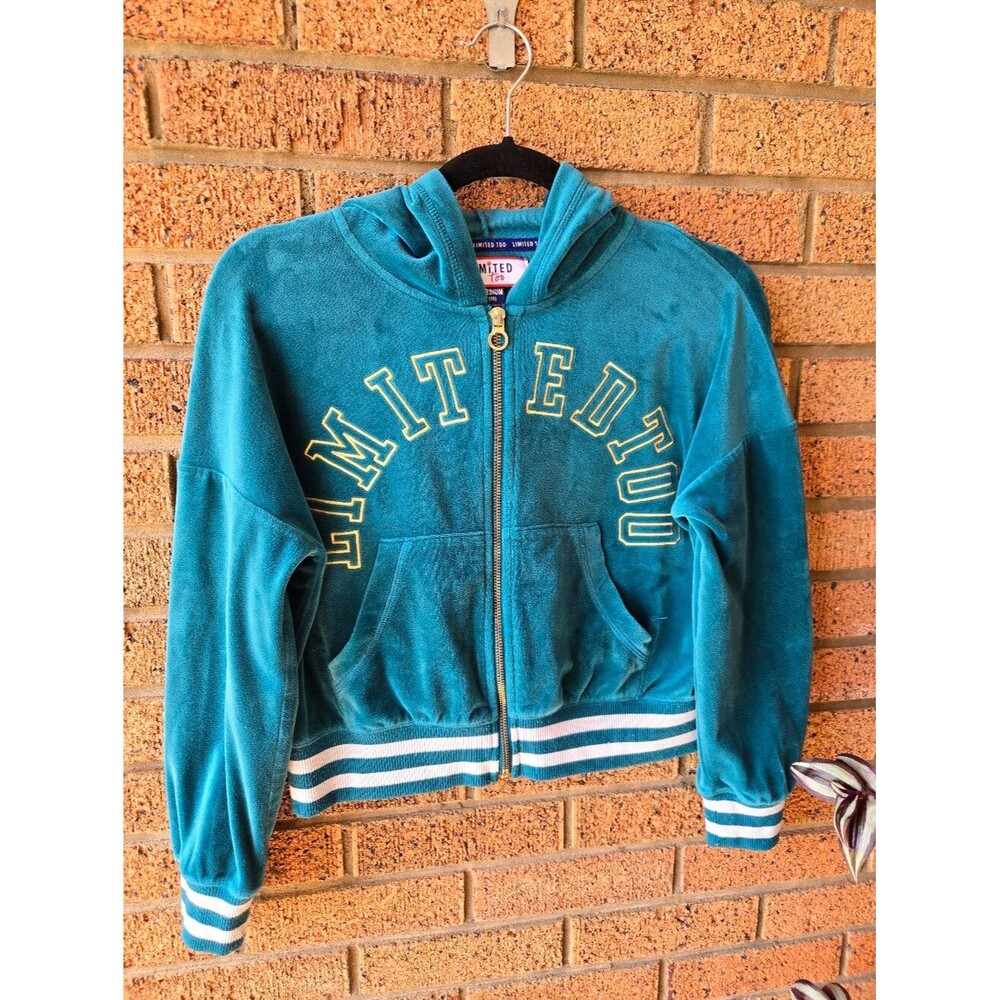 Vintage Limited Too Teal Velour Full-Zip Cropped Hoodie Jacket 🌟